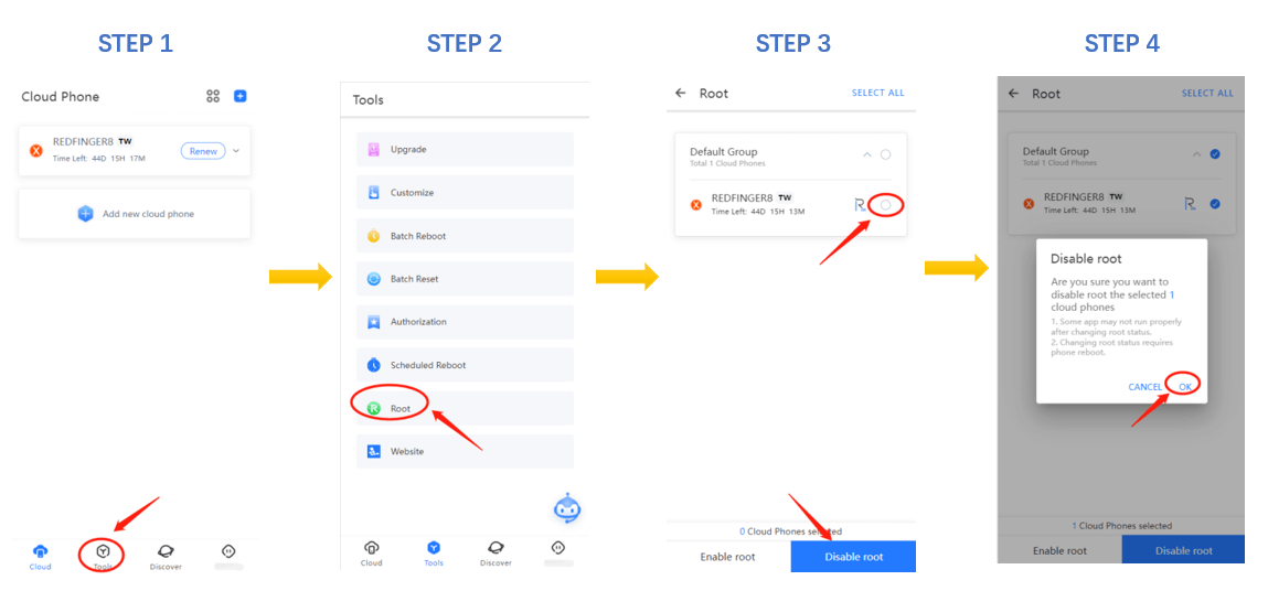 Guide on How to Enable/Disable Root Feature - Redfinger Cloud Phone